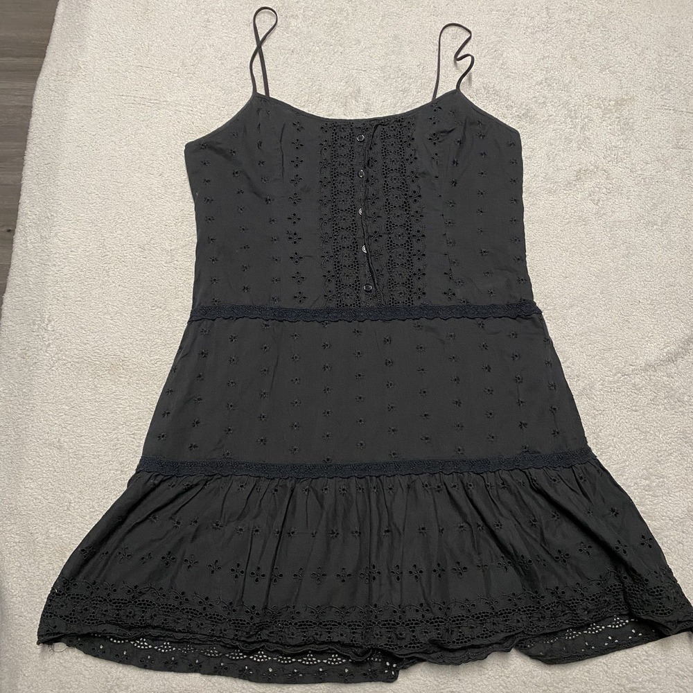 Juicy Couture Mini Dress Medium Black Eyelet Floral Y2K Festival